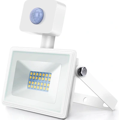 Afbeelding van LED Bouwlamp 20 Watt met Sensor Schijnwerper Natuurlijk Wit 4000K Waterdicht IP65 Mat Aluminium