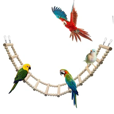 Afbeelding van Vogelladder brugspeelgoed, houten klimspeelgoed voor kleine dieren, vogelkooi accessoires vogels, papegaaien, cacadus pioenrozen, grijze ara&#039;s, parkieten, hamsters, ratten (12 stuks