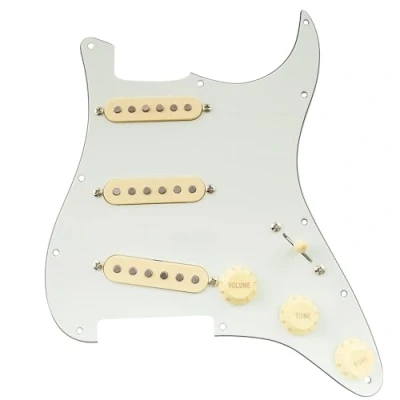 Afbeelding van Musiclily Pro SSS Bedrade Slagplaat Pre Wired Loaded Pickguard met Artec Staggered Alnico 5 Single Coil Elementen voor Strat stijl Elektrische Gitaar, 3 laags Aged White