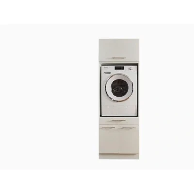 Afbeelding van Laundry Wasmachine kast Met verhoger en bovenkast ombouw meubel Wit Hoogte 200 cm