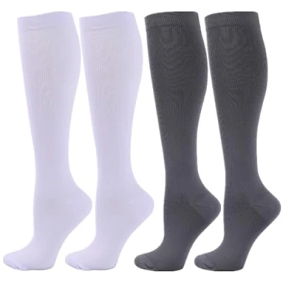 Afbeelding van compressiekousen voor dames mannen, 2 paar 20 25 mmHg kniehoge sokken sport, atletisch, oedeem, diabete, spataderen, reizen, zwangerschap, verpleging, Wit Grijs, L/XL