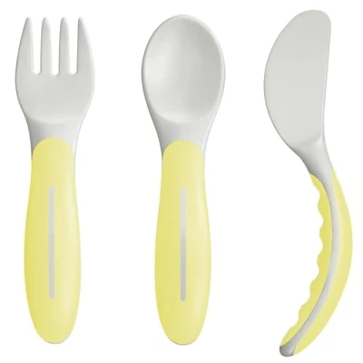 Afbeelding van MAM Baby&#039;s Cutlery ZEDMM331N bestekset met vork, lepel en mes, 6 maanden, geel