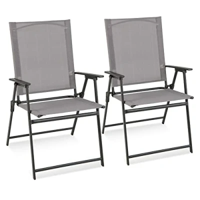 Afbeelding van COSTWAY Set van 2 tuinstoelen, klapstoelen met hoge rugleuning, weerbestendige stof, balkonstoelen armleuningen, terrasstoelen, belastbaar tot 150 kg, voor tuin, terras, balkon, grijs