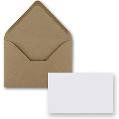 Afbeelding van Set van 25 kaarten met enveloppen, enkele kaarten, DIN A8, 7,1 x 4,5 cm, wit C8, 7,6 5,2 zandbruin, natte plakrand