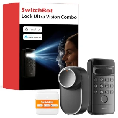 Afbeelding van SwitchBot Lock Ultra, WiFi Slim Deurslot met 3D Gezichtsherkenning/Vingerafdruk Toetsenbord, Elektronisch Oplaadbare Batterij, Ontgrendelen via Gezicht, Vingerafdruk, Code, Matter, Alexa