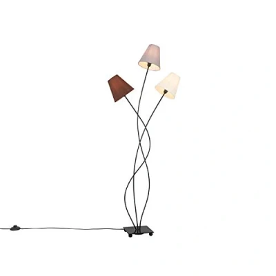 Afbeelding van QAZQA Design vloerlamp zwart met stoffen kappen 3 lichts Melis