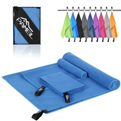 Afbeelding van Pameil microvezel handdoek, set van 3, 160 x 80 cm grote badhanddoek + 2 stuks 40 cm, kleine handdoeken voor backpackers, reishanddoek, sneldrogend, perfect fitness