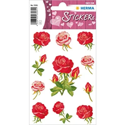 Afbeelding van HERMA 3581 valentijnssticker, rozen (33 stickers, papier, mat) zelfklevend, permanent hechtende motiefetiketten voor decoratie meisjes en jongens, rood
