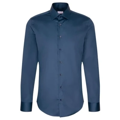 Afbeelding van Seidensticker Zakelijk herenhemd slim fit gemakkelijk te strijken Kent kraag lange mouwen 100% katoen, turquoise, 45