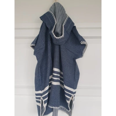 Afbeelding van Kinder Strandponcho Hamam Navy van Lalay maat 2 3 jaar t/m 10 11