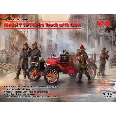 Afbeelding van 1:35 ICM 35606 Model T 1914 Fire Truck with Crew Plastic Modelbouwpakket