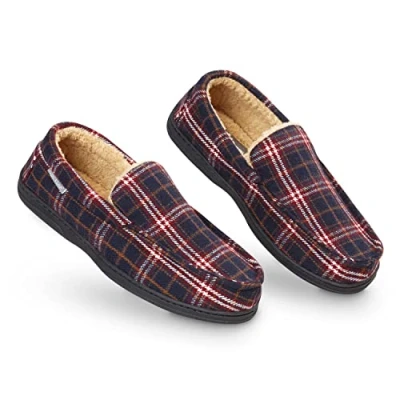 Afbeelding van Dunlop Mocassins, slippers voor heren, nepbont, met rubberen zool en traagschuim, huisslippers, binnenschoenen, geschenk 42.5 EU