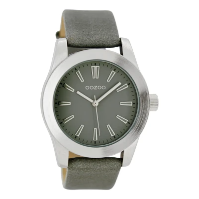 Afbeelding van OOZOO Timepieces Zilverkleurige horloge met grijze leren band C6860