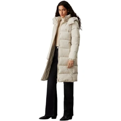 Afbeelding van Calvin Klein Jeans Dames MONOLOGO NON DOWN LONG Puffer J20J224104, Jacket, Grijs, S, Grijs (Pelikaans), S