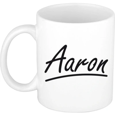 Afbeelding van Aaron voornaam kado beker / mok sierlijke letters gepersonaliseerde met Naam mokken