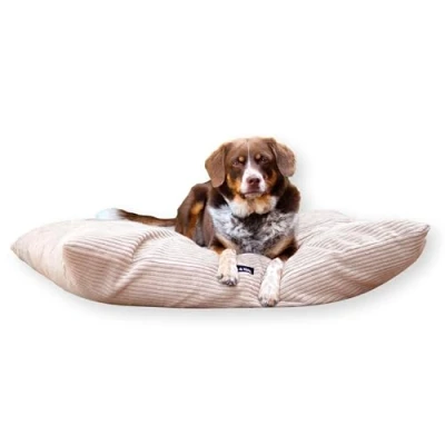 Afbeelding van 4L Textil ZOE hondenkussen, corduroy, beige, hondenbed, hondenbed voor kleine honden met overtrek en ritssluiting, behaaglijk wasbaar, 60 x 50 cm, latte, strepen
