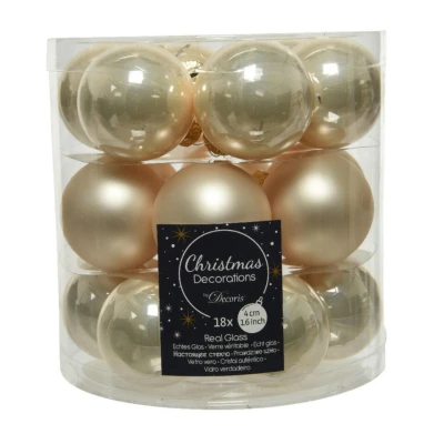 Afbeelding van Decoris Kerstballen 18 stuks licht parel/champagne glas 4 cm