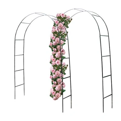 Afbeelding van Set van 2 weerbestendige rozenboog, groen, 240 x 140 36 cm, gepoedercoat metaal, pergola, klimhulp, rankrooster, poortboog