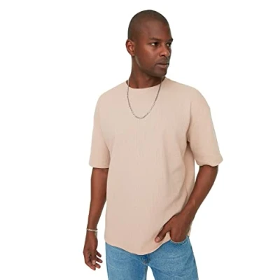 Afbeelding van Trendyol TMNSS22TS00049 Volwassenen Mannen T shirt Single pack kameel M