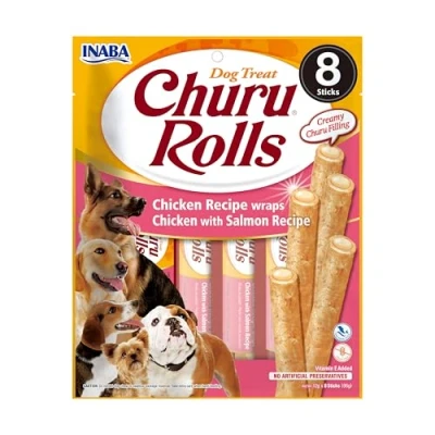 Afbeelding van Inaba Churu Hondensnacks Rolls Chicken&amp;Salmon Wraps 8 x 20 gr