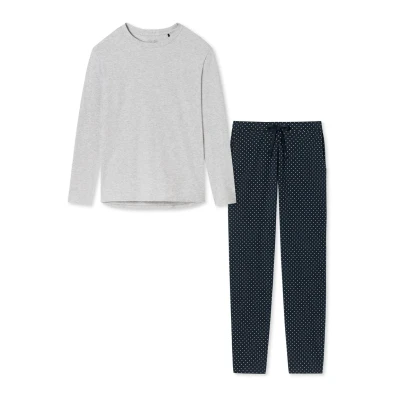 Afbeelding van Schiesser Organic Pyjama Blau gepunktet grau, Dames, Maat: 46, grau