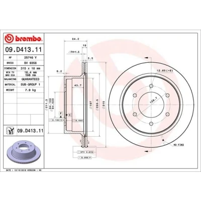 Afbeelding van Remschijf BREMBO 09D41311 achter, geventileerd, 1 Stuk