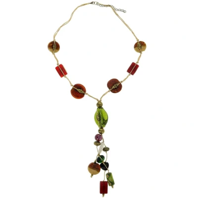 Afbeelding van Behave Lange ketting met bruine en groene glas kralen