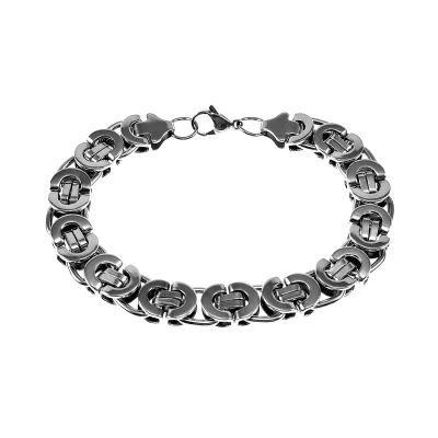 Afbeelding van 11mm Platte Koningsarmband Heren Stalen Zilverkleur Schakelarmband