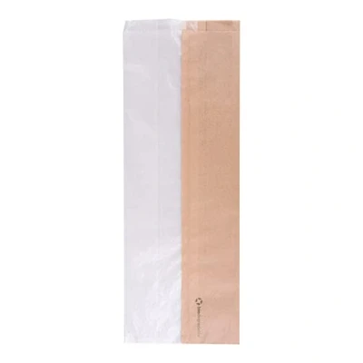 Afbeelding van 250x Broodzak met hoekvenster van 100% papier 140+80x380mm