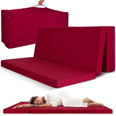 Afbeelding van Beautissu opvouwbare matras 120x195 cm Campix reisbed als vouwmatras &amp; gastenmatras inklapbaar zitblok opvouwbaar rechthoekig in donkerrood