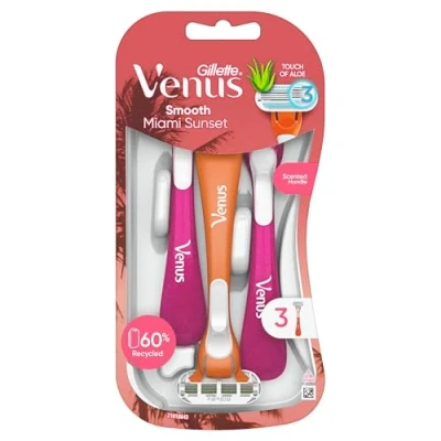 Afbeelding van Gillette Venus Miami Sunset Smooth Sensitive Wegwerpscheerapparaat voor dames, met aloë vera X 3