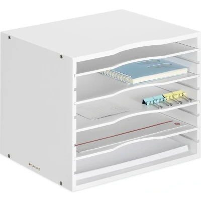 Afbeelding van Navaris houten bureau organizer brievenbak Gemaakt van bamboe 33 x 26 24,5 cm Voor brieven, documenten, papieren