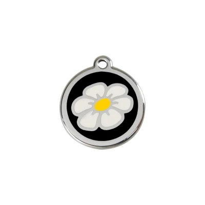 Afbeelding van Daisy Flower Black roestvrijstalen hondenpenning small/klein dia. 2 cm RedDingo