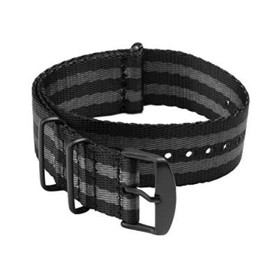 Afbeelding van Archer Watch Straps NATO Band van Hoogwaardige Kwaliteit Geweven Nylon Zwaar Uitgevoerde Vervangende Horlogeband in Militaire Stijl (Zwart/Grijs, Matzwart, 22mm)