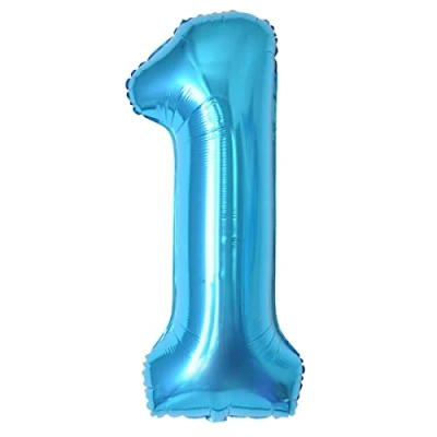 Afbeelding van Verjaardagscijfer ballon 1 jaar blauwe folieballon XXL enorme in 40 101 cm verjaardagsdecoratie cijfer decoratie voor verjaardag, vliegen met helium