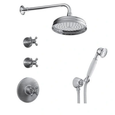 Afbeelding van PB nostalgische inbouw doucheset met thermostaatkraan en 2 stopkranen handdouche regendouche 200mm chroom
