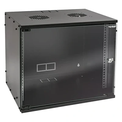 Afbeelding van HMF 65709 02 netwerkkast, serverkast 19 inch 9 HE 400 mm diepte glazen deur zwart