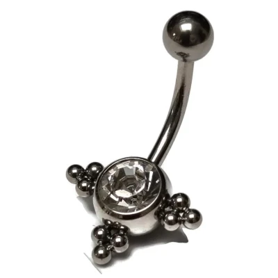 Afbeelding van Chirurgisch stalen navelpiercing Eline dots transparant zirkonia zilverkleurig