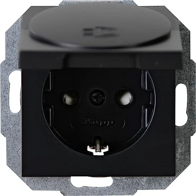 Afbeelding van Kopp Athenis 940150089 Veiligheidscontactdoos met deksel, 1 voudig aanraakbeveiliging, 16 A, 250 V , IP20, zwart, mat oppervlak