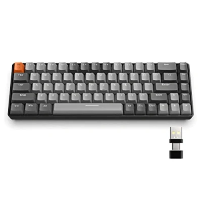 Afbeelding van YINDIAO K68 60% Draadloos Mechanisch Gamingtoetsenbord,Bluetooth 5.0/2.4Ghz Compact 68 Toetsen Mini Toetsenbord met Dual Mode Ontvanger,Hot Swappable,Energiebesparing,Rode Schakelaar (Licht Grijs)