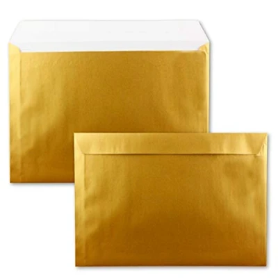 Afbeelding van 25x grote XXL enveloppen DIN C4 in goud metallic 22,9 x 32,4 cm zelfklevend zonder venster verzendtas geschikt voor A4
