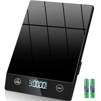 Afbeelding van keukenweegschaal, digitaal, 10 kg, glas, digitale weegschaal, elektronische huishoudweegschaal voor bakken, tarra functie, touch knop, 1 g nauwkeurig, zwart