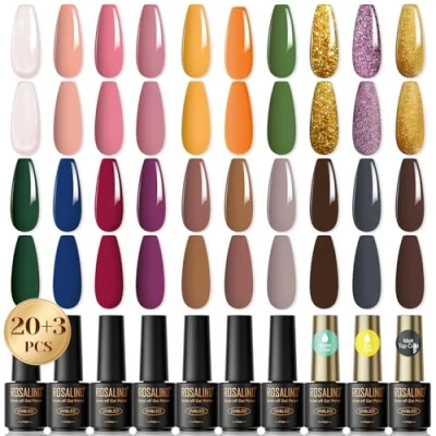 Afbeelding van ROSALIND Uv nagellakset, 23 stuks mini kleurgel voor gelnagels, nagelroze, paars, goud, groen, geel, glitter, Shellac gelnagelset, soak off, natuurlijke gellak, nagellak beginners, nail art,