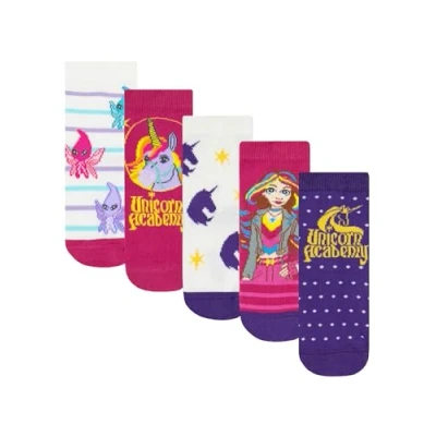 Afbeelding van Unicorn Academy Meisjes Sokken 5 Pack Enkelsokken Sophia en Wildstar Multipack Purper 37 40cm