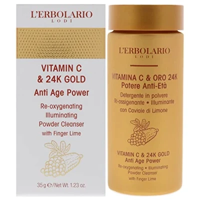 Afbeelding van L&#039;Erbolario Gezichtsreiniger, vitamine C &amp; goud 24 K, anti aging, re oxygend, highlighter met citroenkaviaar, voor alle huidtypes, formaat 35 g