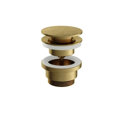 Afbeelding van HotBath Archie Always open plug met schroef rond Geborsteld Messing PVD AR708BBP