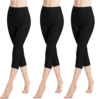 Afbeelding van Libella 1/3 stuks damesleggings, 3/4 broek van katoen, capribroek met hoge taille, kleurrijk, slim fit, fitnessbroek, meerkleurig 4161 VA, 3 pack zwart, XL