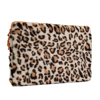 Afbeelding van Fluffy Laptop Hoes Laptopsleeve 16 Inch / 15 15.6 Faux Fur Leopard Orange imoshion
