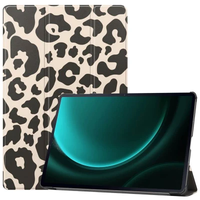 Afbeelding van Samsung Galaxy Tab S9 FE Plus Hoes: iMoshion Design Trifold Bookcase Leopard Kunstleder Tablet Hoezen