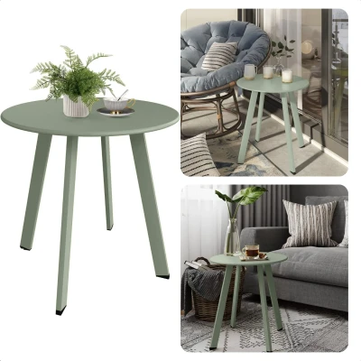 Afbeelding van Cheqo Tafel Metaal Mat Groen Diameter 50 cm Hoogte 45 Max kg Draagvermogen Bijzettafel Salontafel Plantentafel Voor Binnen en